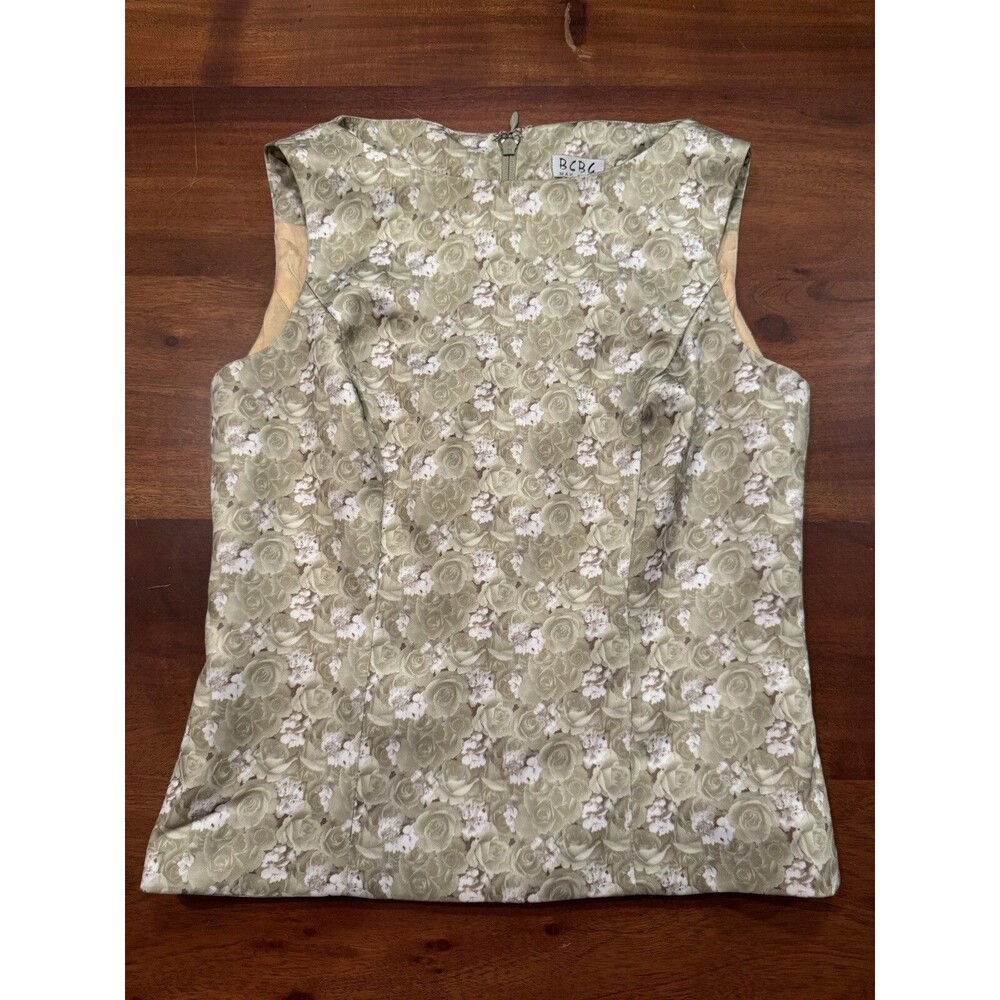 VTG Y2K BCBG Max Azria Green Rose Floral Shell Tank Top Sleeveless Blouse Size 4